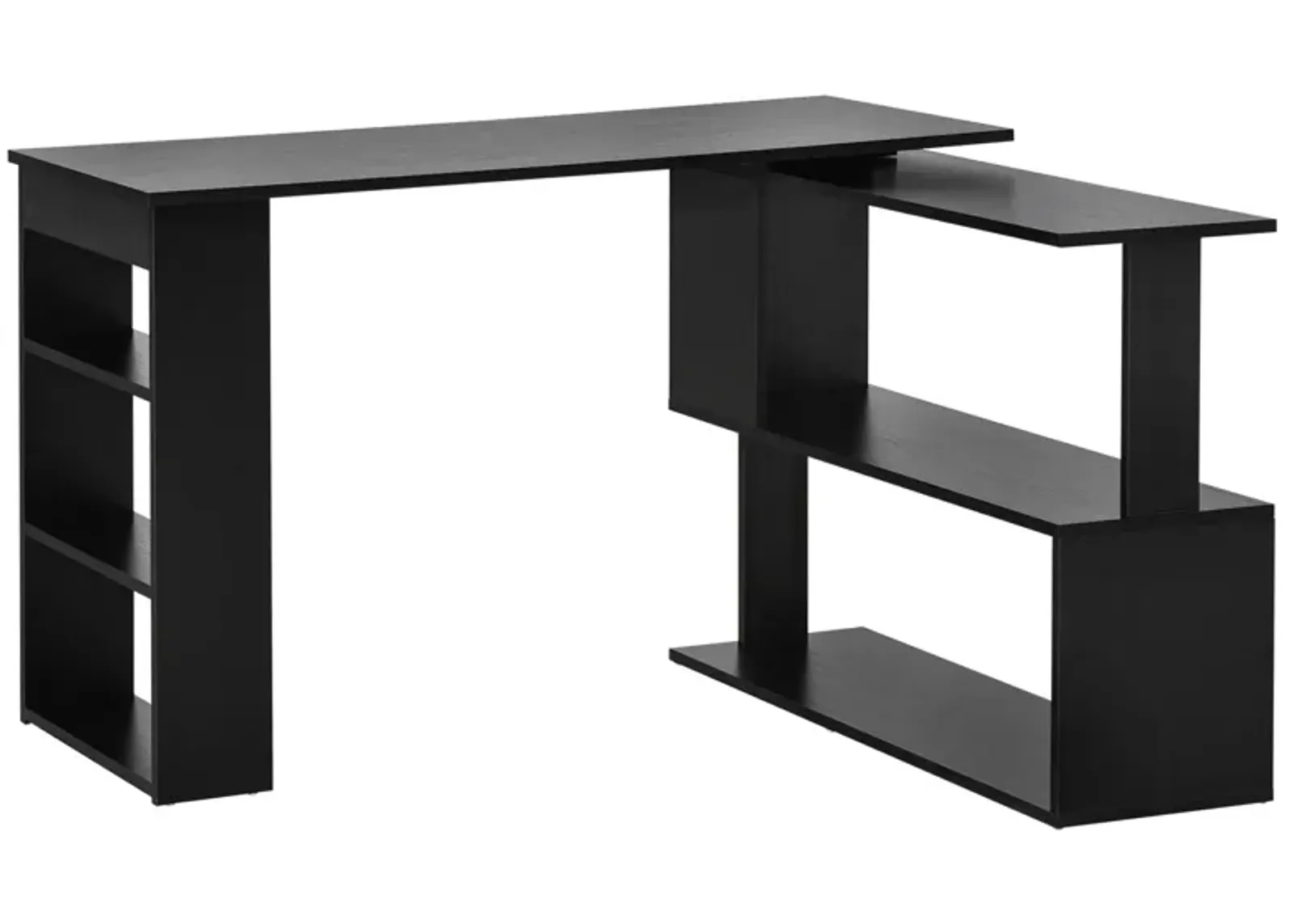 Black Home Office Solution: 360° Rotating L-Shaped Desk with Storage