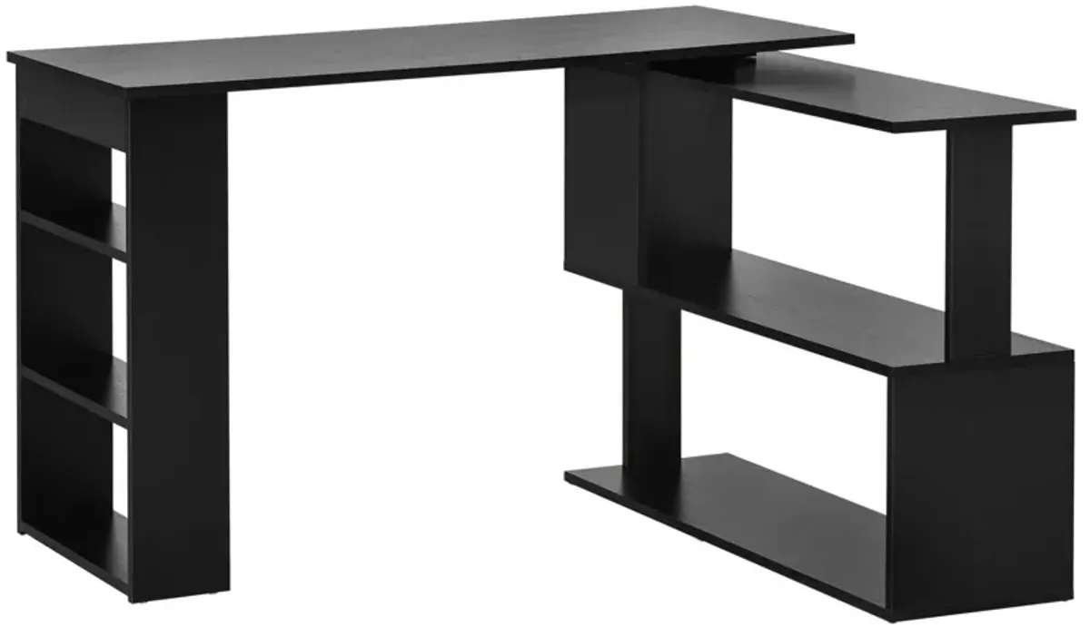 Black Home Office Solution: 360° Rotating L-Shaped Desk with Storage