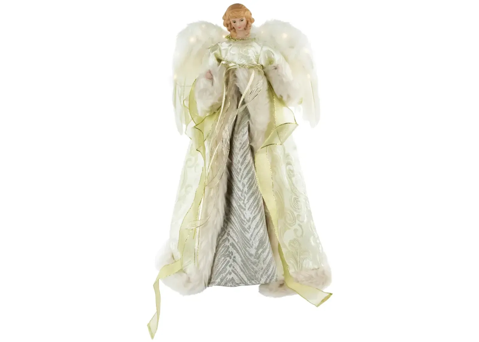 18" Lighted White and Gold Angel in a Dress Christmas Tree Topper - Warm White Lights