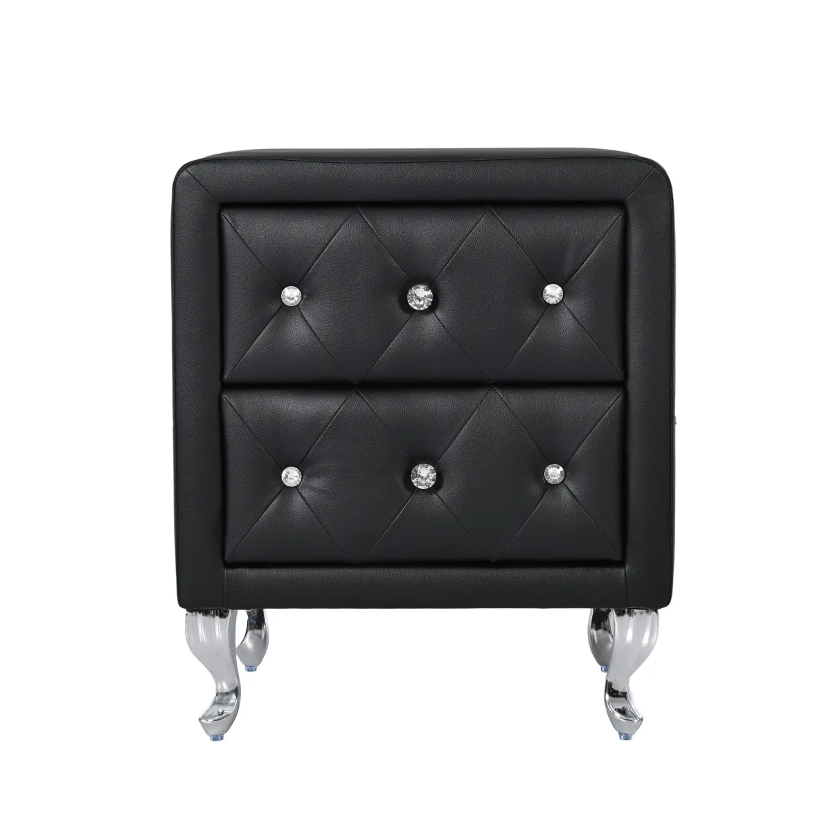 Elegant PU Nightstand - 2 Drawers, Crystal Handle