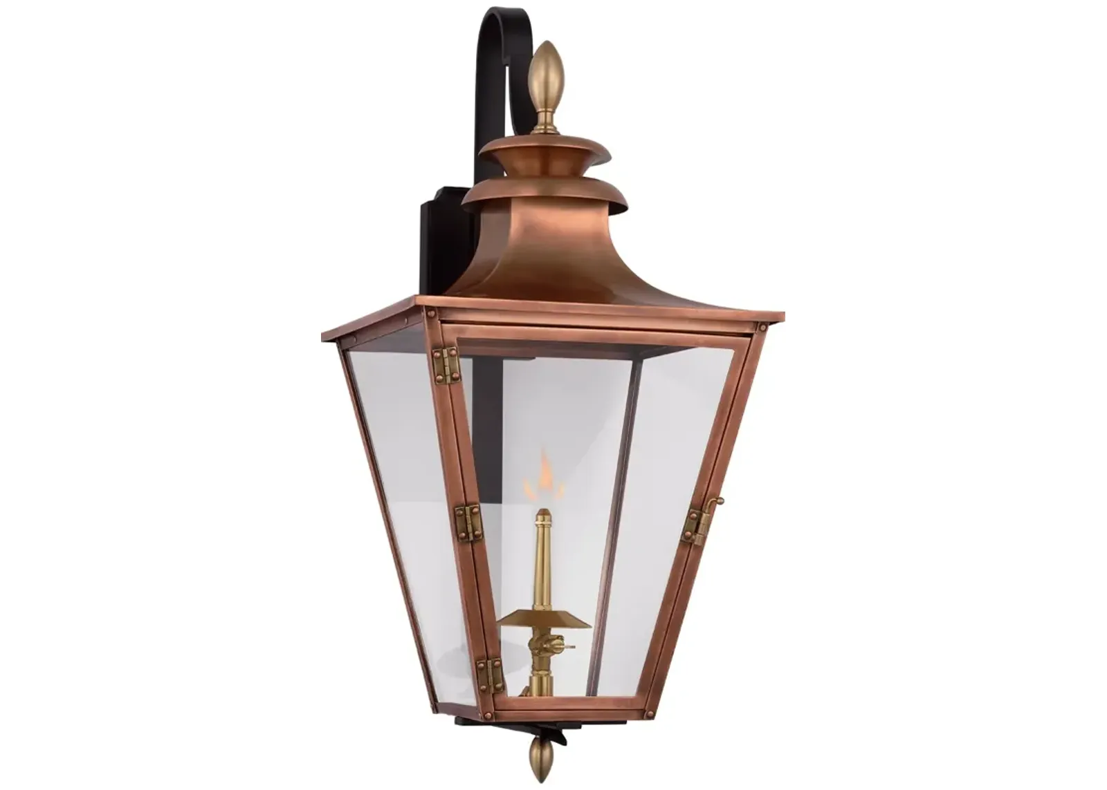 Albermarle Small Bracketed Gas Wall Lantern in Soft Copper and Brass with Clear Glass