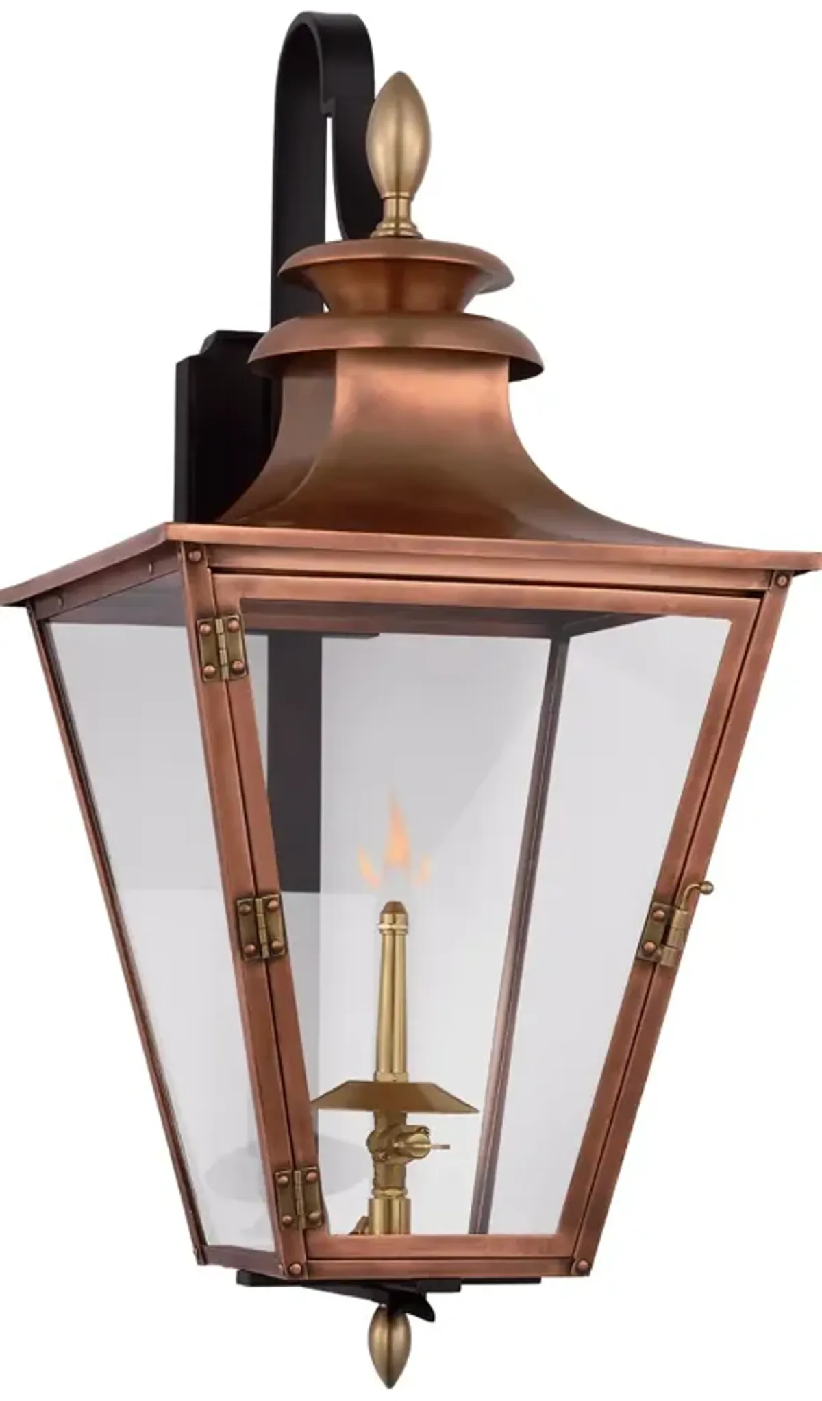 Albermarle Small Bracketed Gas Wall Lantern in Soft Copper and Brass with Clear Glass