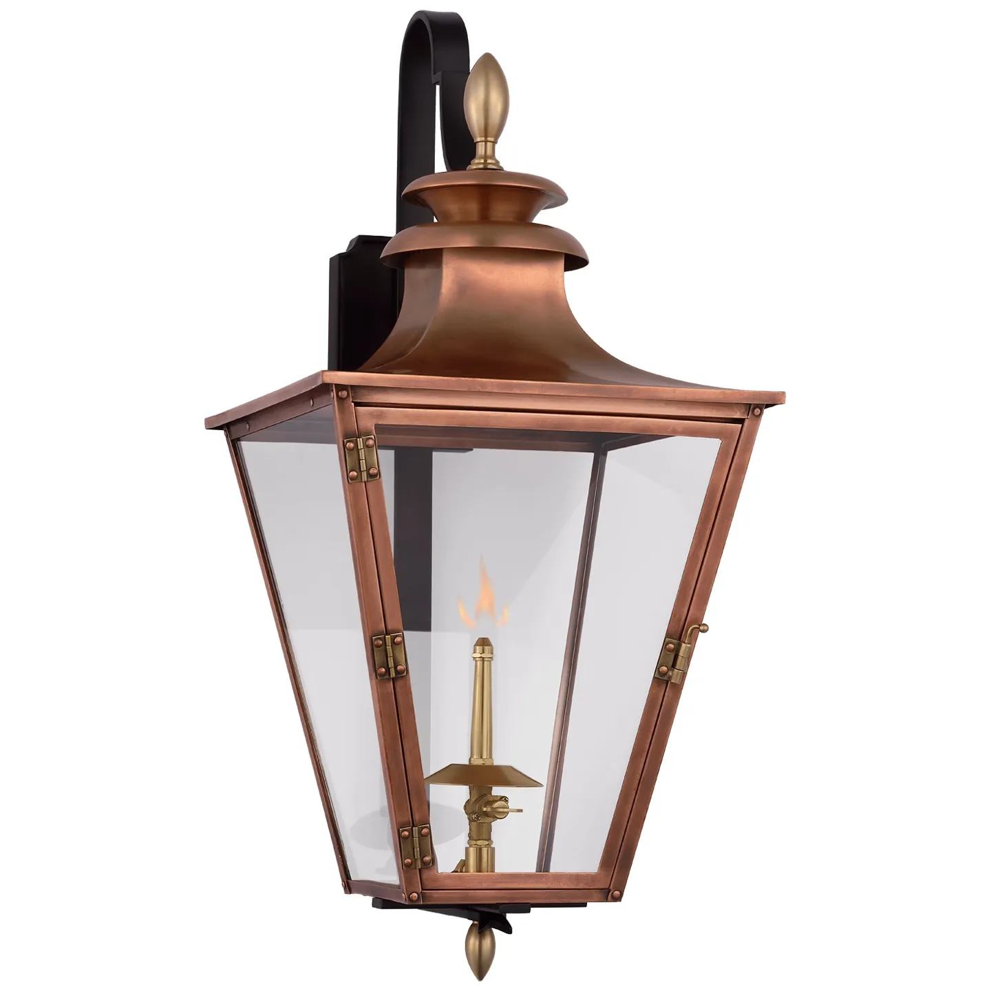 Albermarle Small Bracketed Gas Wall Lantern in Soft Copper and Brass with Clear Glass