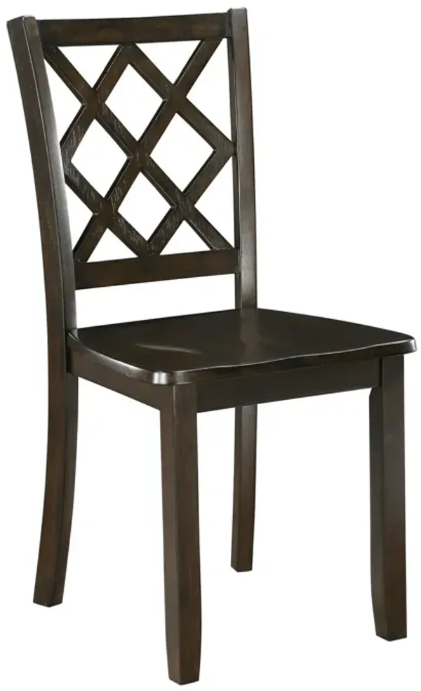 Ava 21 Inch Dining Chair Set of 2, Lattice Back, Brown Rubberwood Frame - Benzara