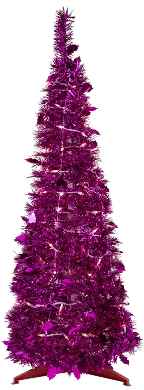 4' Pre-Lit Pink Tinsel Pop-Up Artificial Christmas Tree  Clear Lights