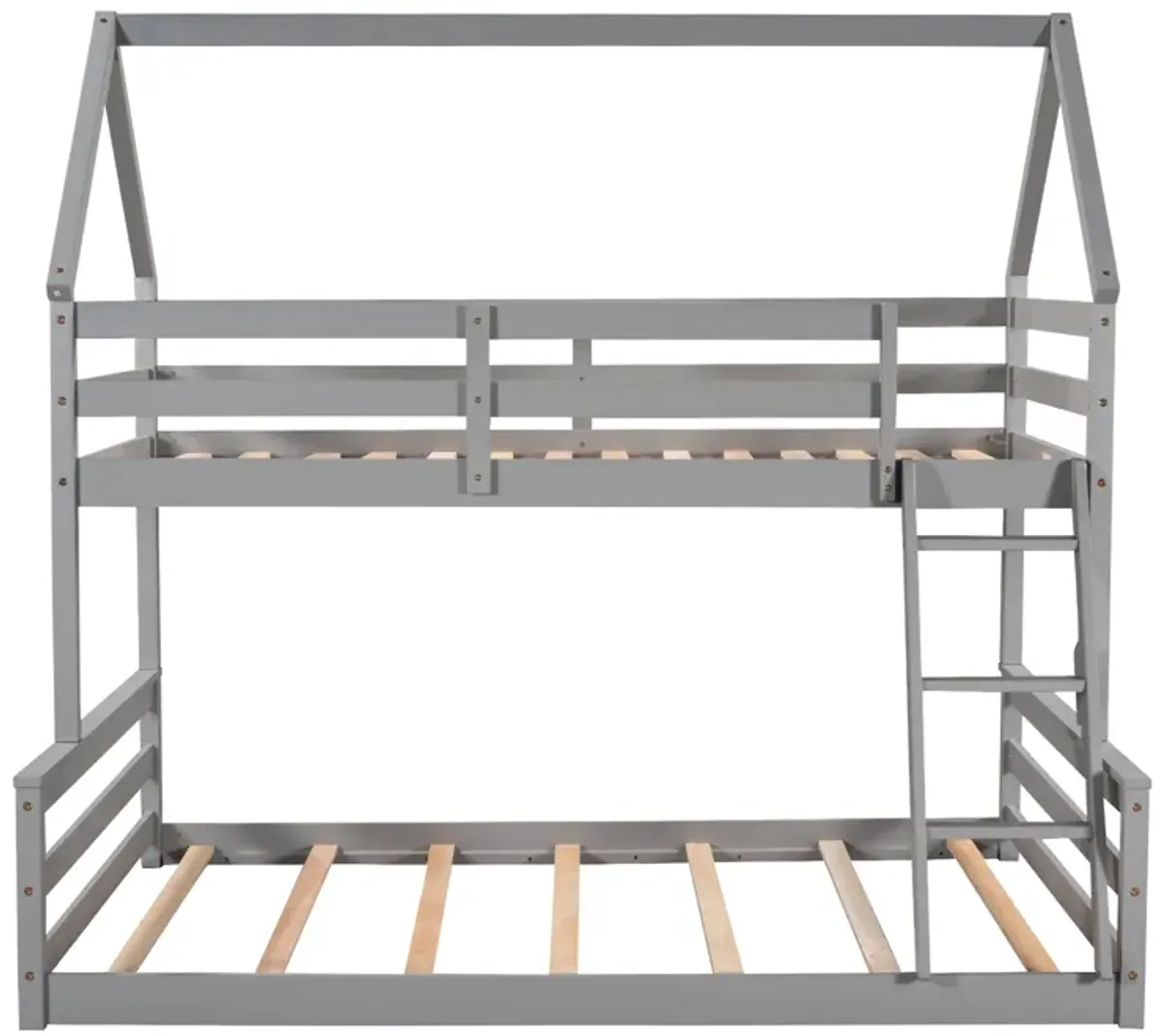 Whisen Wood Twin over Full House Bunk Bed with Built-in Ladder - White