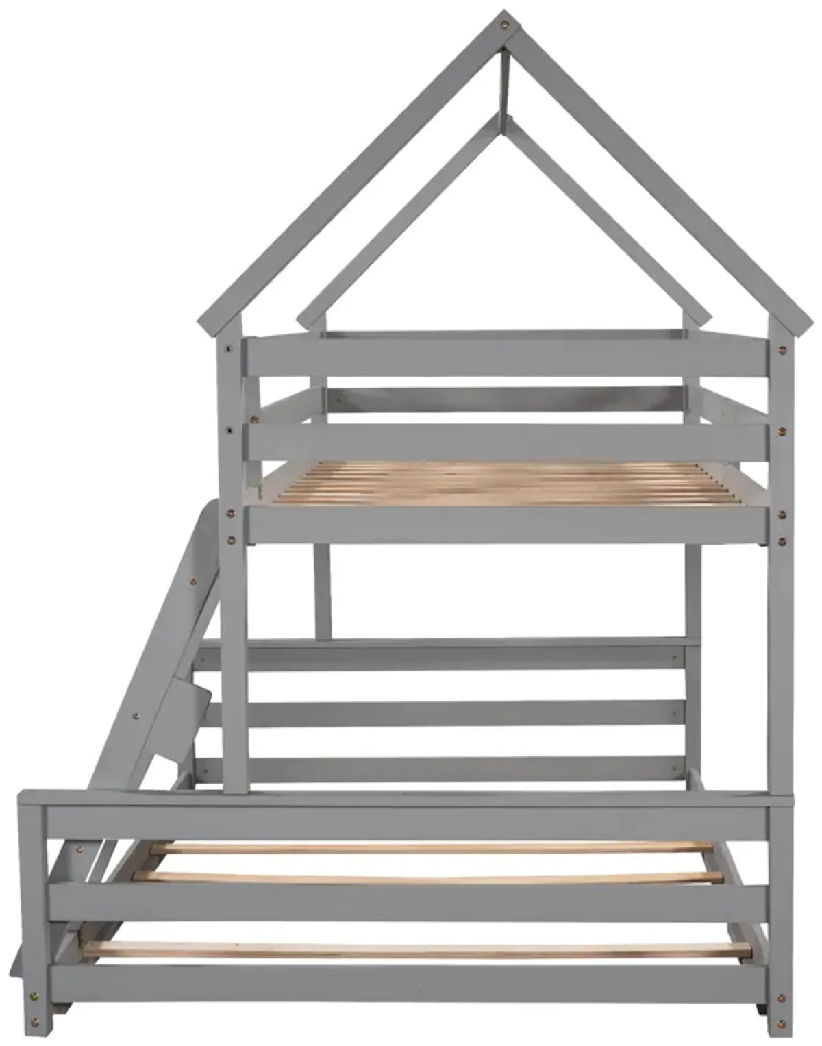 Whisen Wood Twin over Full House Bunk Bed with Built-in Ladder - White