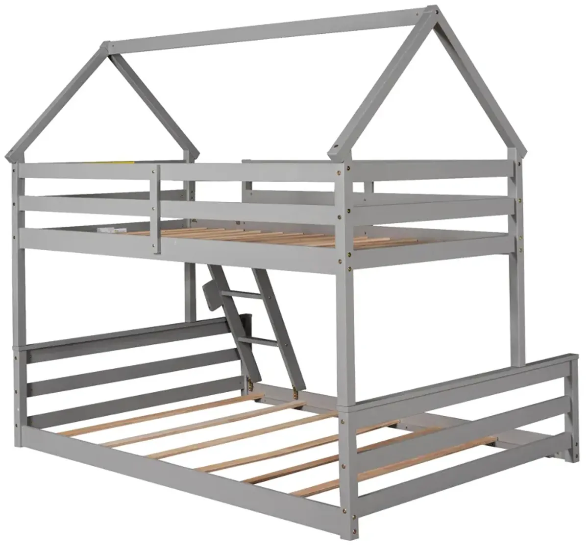 Whisen Wood Twin over Full House Bunk Bed with Built-in Ladder - White