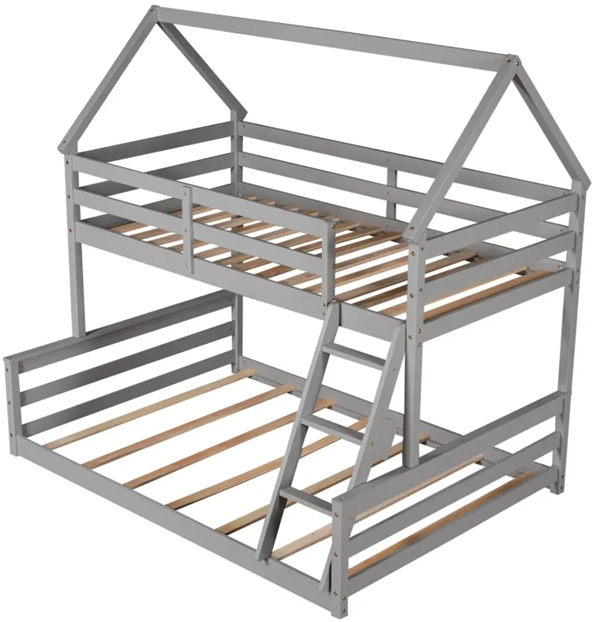 Whisen Wood Twin over Full House Bunk Bed with Built-in Ladder - White