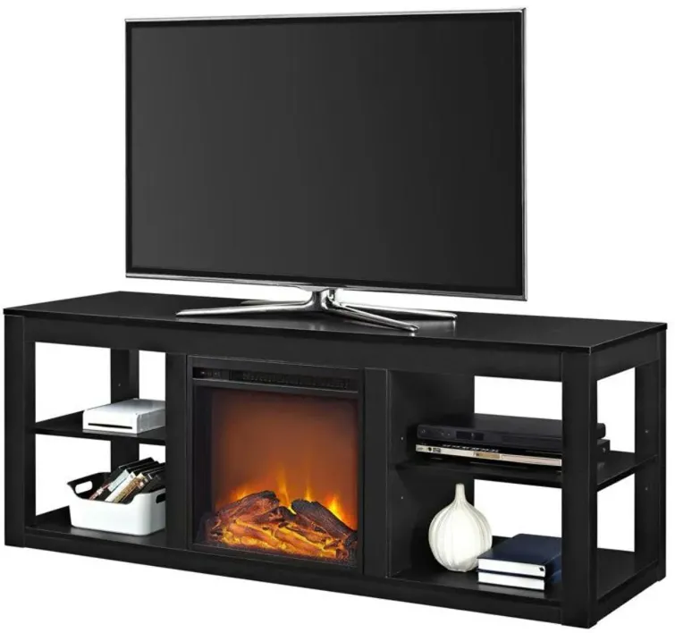 Modern 2-in-1 Electric Fireplace TV Stand in Black