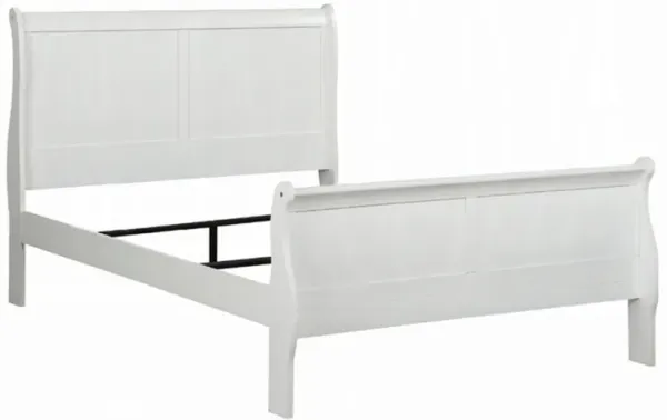Zyna King Bed, Sleigh Design, Low Profile Footboard, White Pine Wood - Benzara