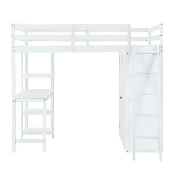 Merax Loft Bed with Wardrobe and Desk and Shelves