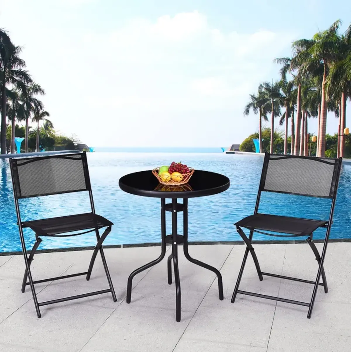 3 Pieces Folding Bistro Table Chairs Set for Indoor and Outdoor