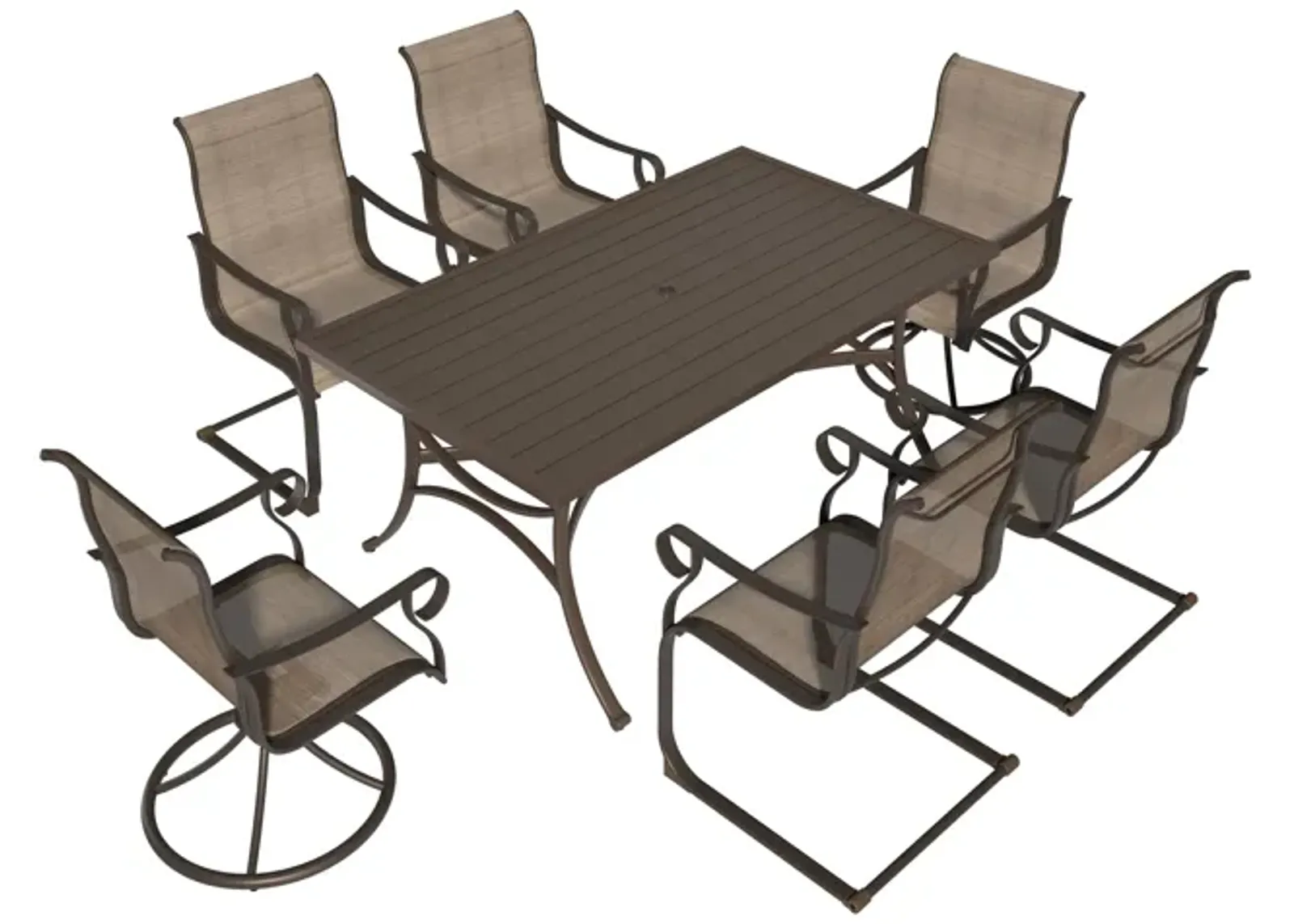 MONDAWE 7-Piece Steel Table And Steel Textiliene Dining Chair Set With 2 Swivel Chair And 2 Spring Chairs