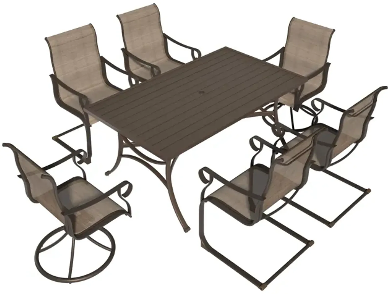 MONDAWE 7-Piece Steel Table And Steel Textiliene Dining Chair Set With 2 Swivel Chair And 2 Spring Chairs