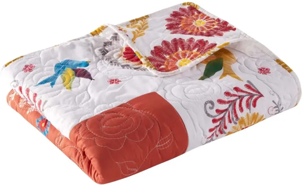 Barefoot Bungalow Topanga Throw Blanket Reversible Floral Print Two Looks in One 50" x 60" Multicolor