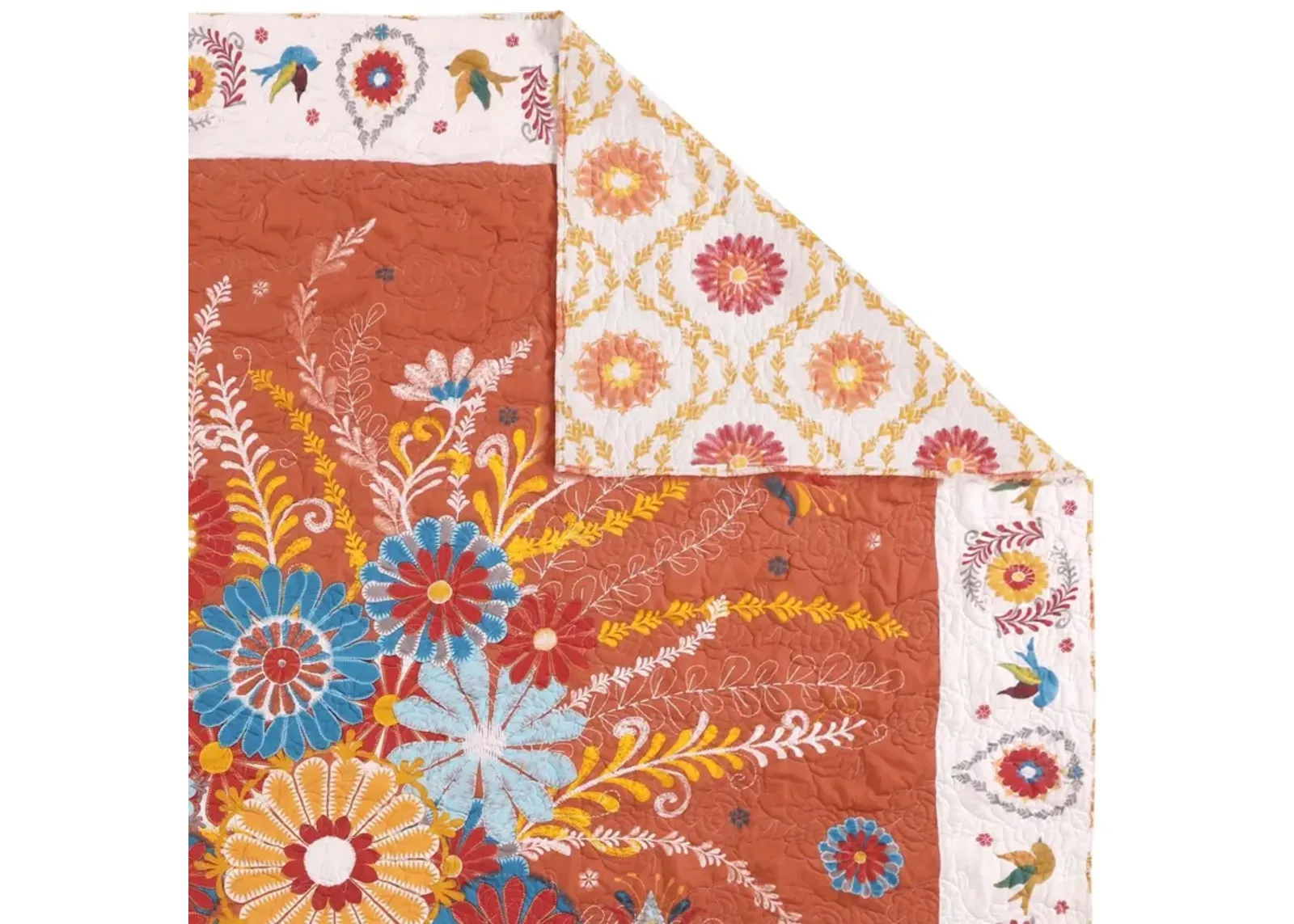 Barefoot Bungalow Topanga Throw Blanket Reversible Floral Print Two Looks in One 50" x 60" Multicolor