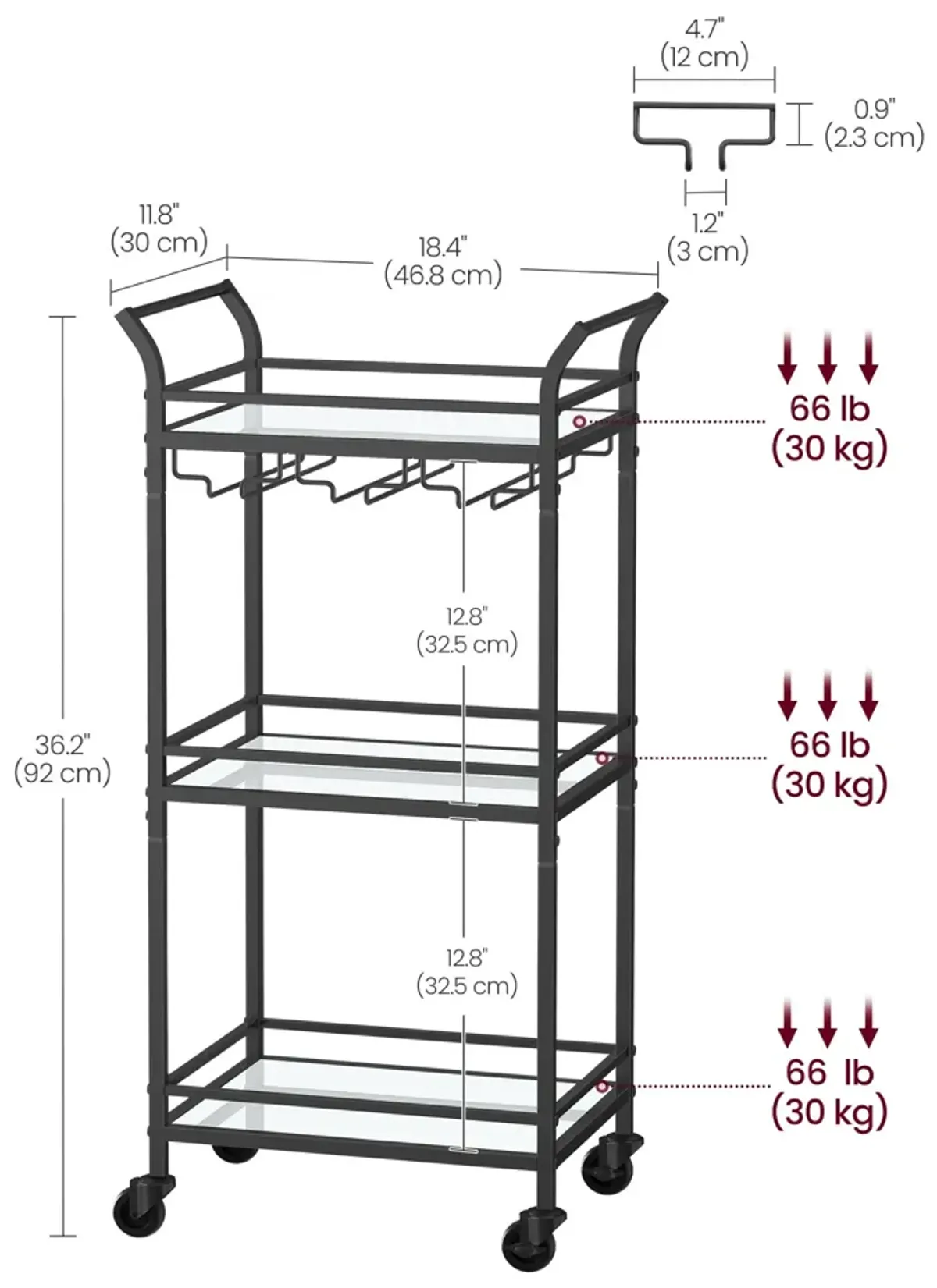 Small Bar Cart with 3-Tier Mirrored Shelves – Elegant Mobile Drink Station for Entertaining