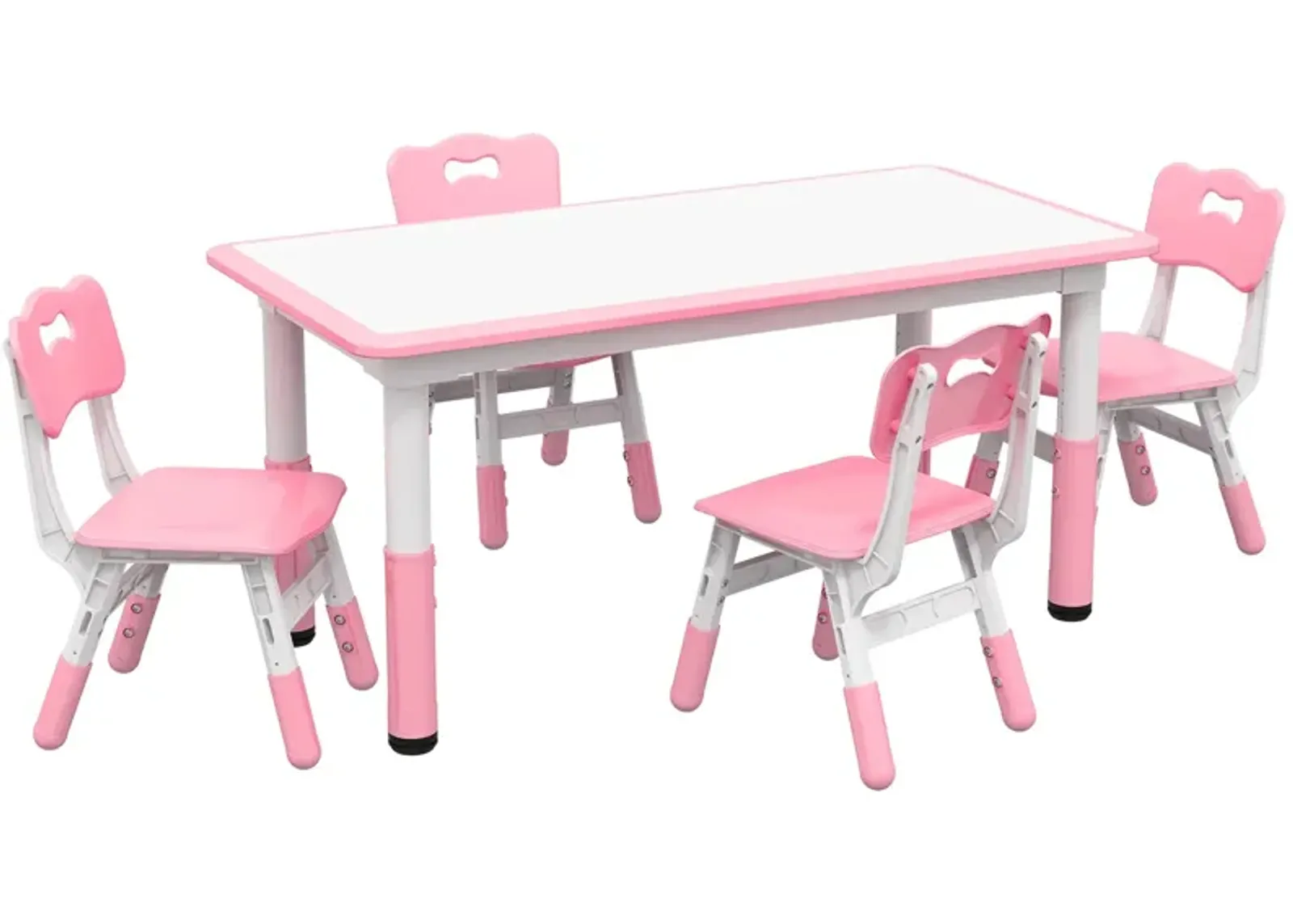 Kids Table and Chair Set with 4 Chairs, Adjustable Height, Easy to Clean Table Surface, for 1.5 - 5 Years Old, Pink