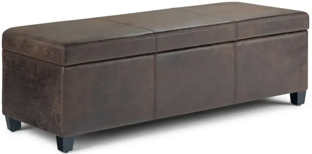 Simpli Home Avalon Storage Ottoman Bench In Distressed Brown Vegan Faux Leather