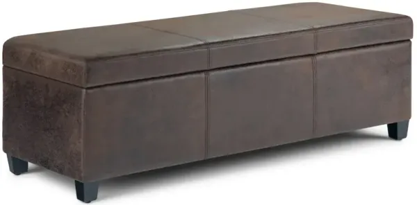 Simpli Home Avalon Storage Ottoman Bench In Distressed Brown Vegan Faux Leather