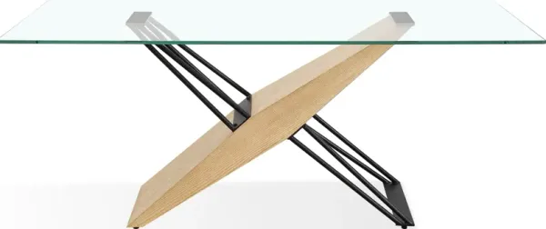 Aere Glass, Wood and Metal Rectangular Dining Table in Natural Ash and Black