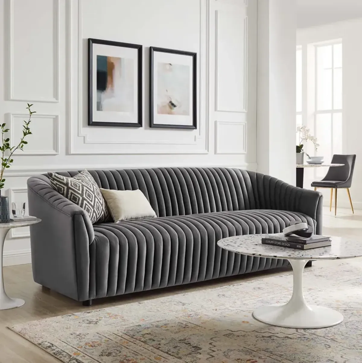 Announce Performance Velvet Channel Tufted Sofa