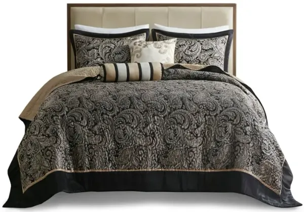 Gracie Mills Thornton 5-Piece Reversible Jacquard Bedspread Set with Throw Pillows