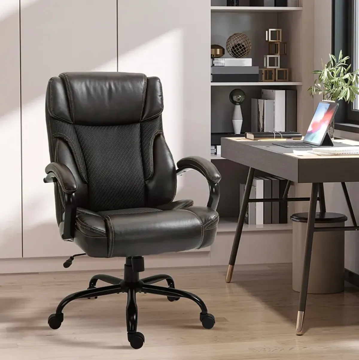 Faux Leather Executive Office Chair Tall Computer Chair with Adjusted Height