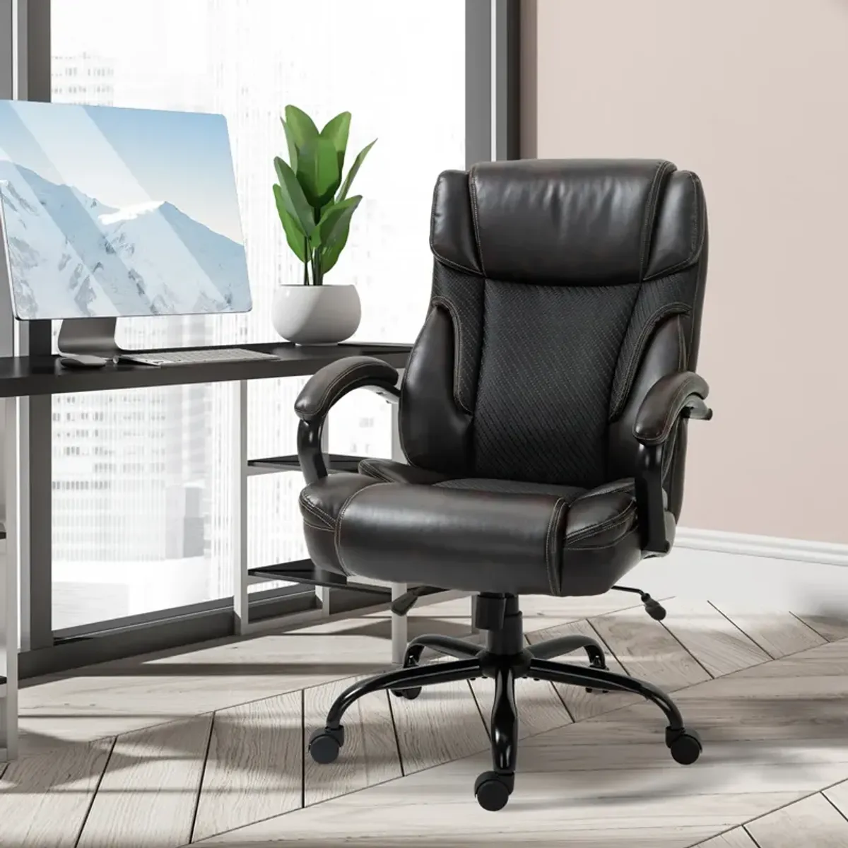 Faux Leather Executive Office Chair Tall Computer Chair with Adjusted Height