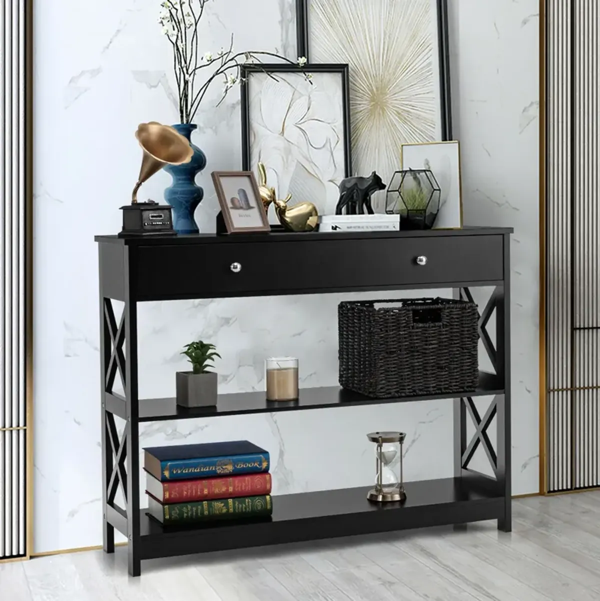 3-Tier Console Table with Drawers for Living Room Entryway