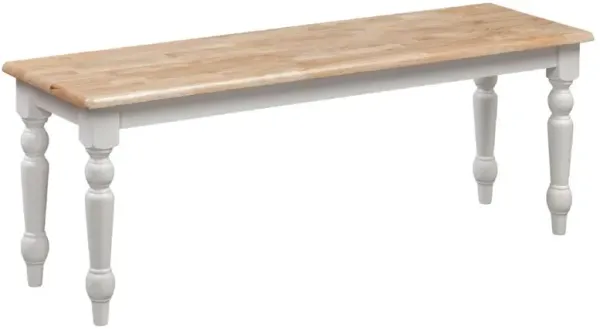 Grained Rectangular Wooden Bench with Turned Legs, Natural Brown and White-Benzara