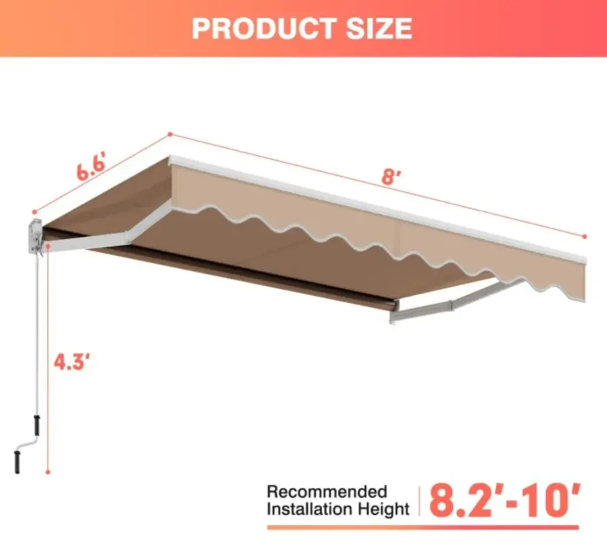 Hivvago 8 x 6.6 Feet Patio Retractable Awning with Manual Crank Handle