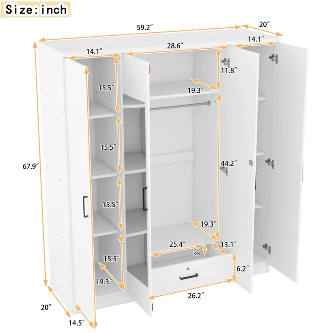 Merax 4-Door Mirror Wardrobe with Shelves