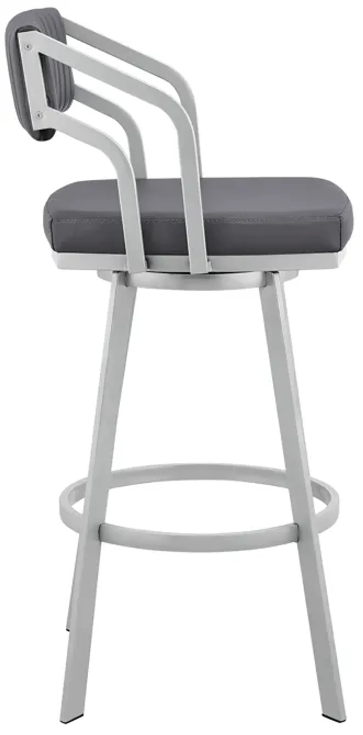 Scranton Swivel Slate Grey Faux Leather and Silver Metal Bar Stool