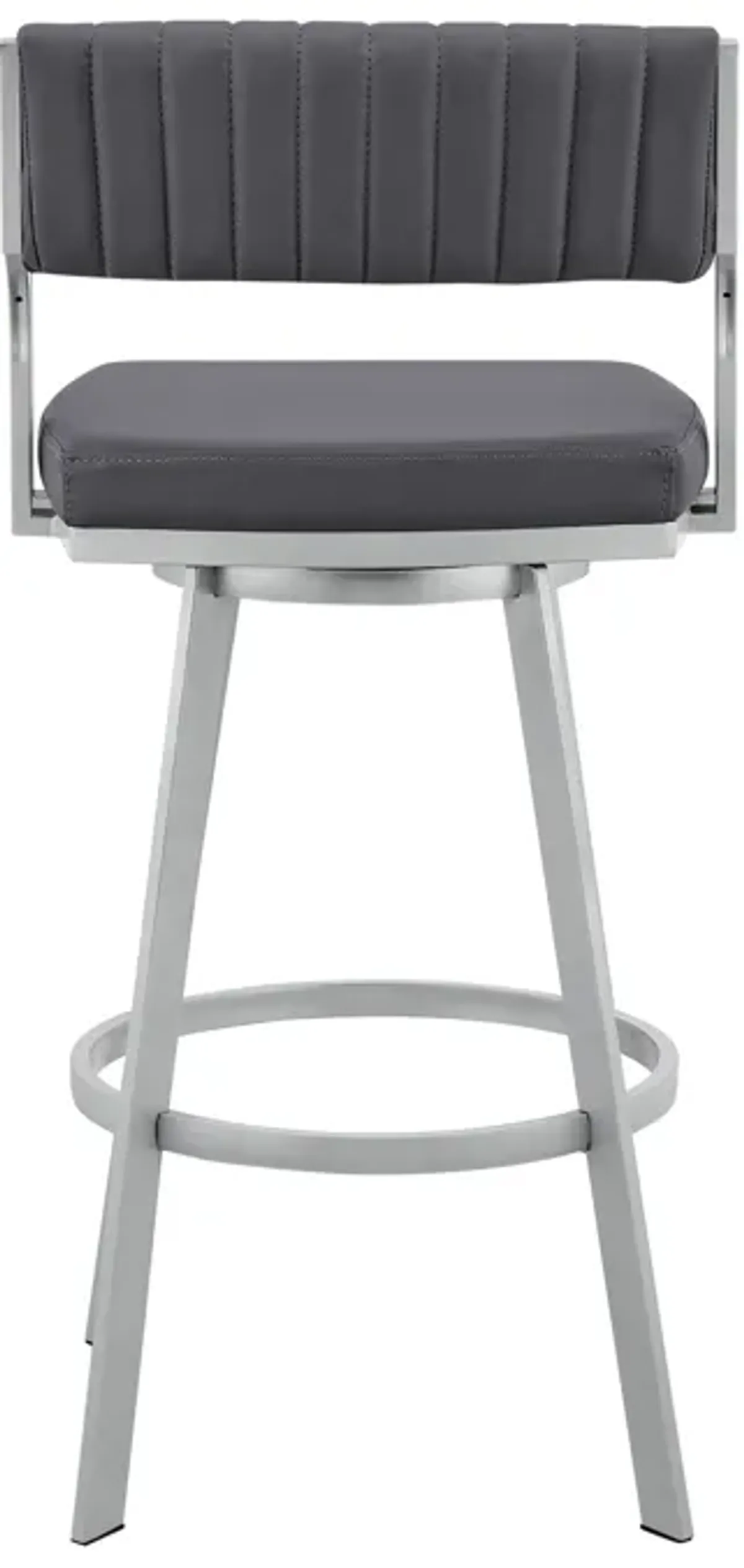 Scranton Swivel Slate Grey Faux Leather and Silver Metal Bar Stool