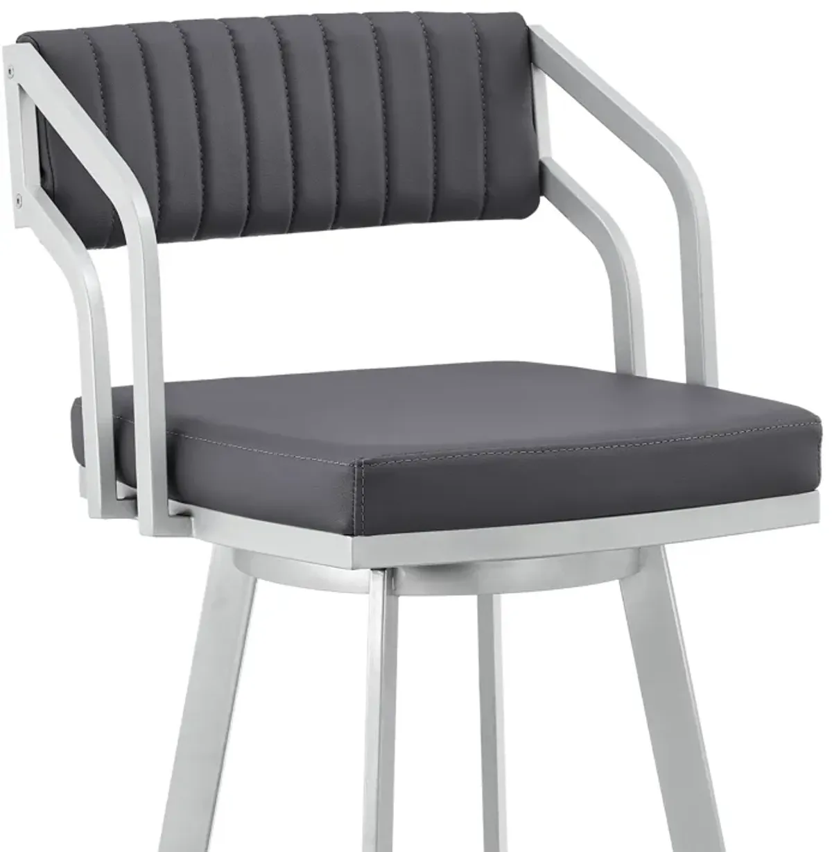 Scranton Swivel Slate Grey Faux Leather and Silver Metal Bar Stool