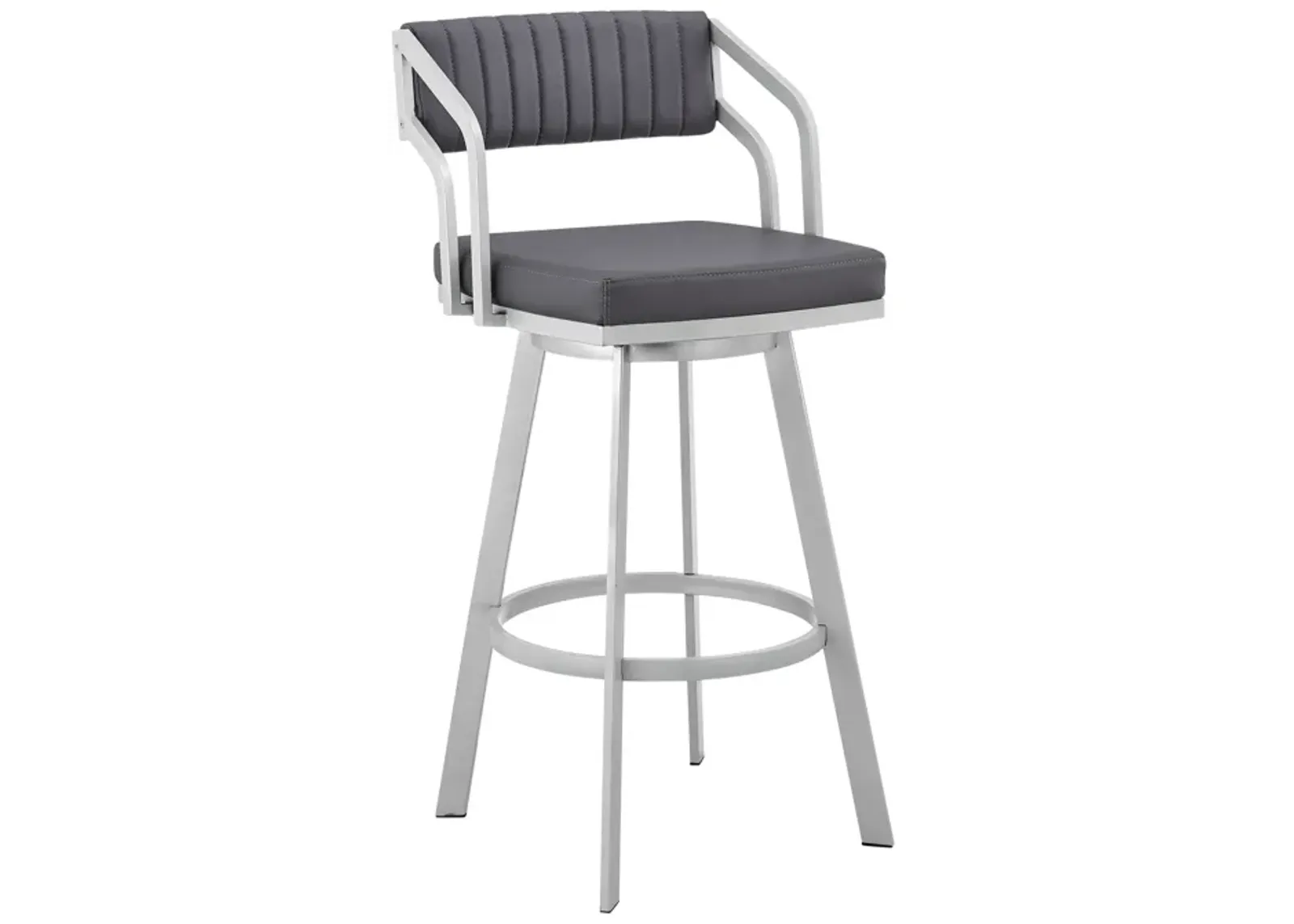 Scranton Swivel Slate Grey Faux Leather and Silver Metal Bar Stool