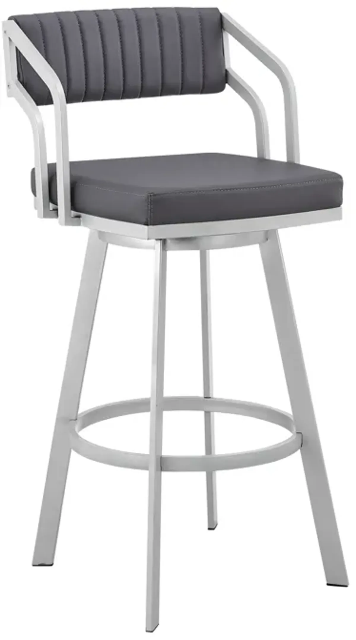 Scranton Swivel Slate Grey Faux Leather and Silver Metal Bar Stool