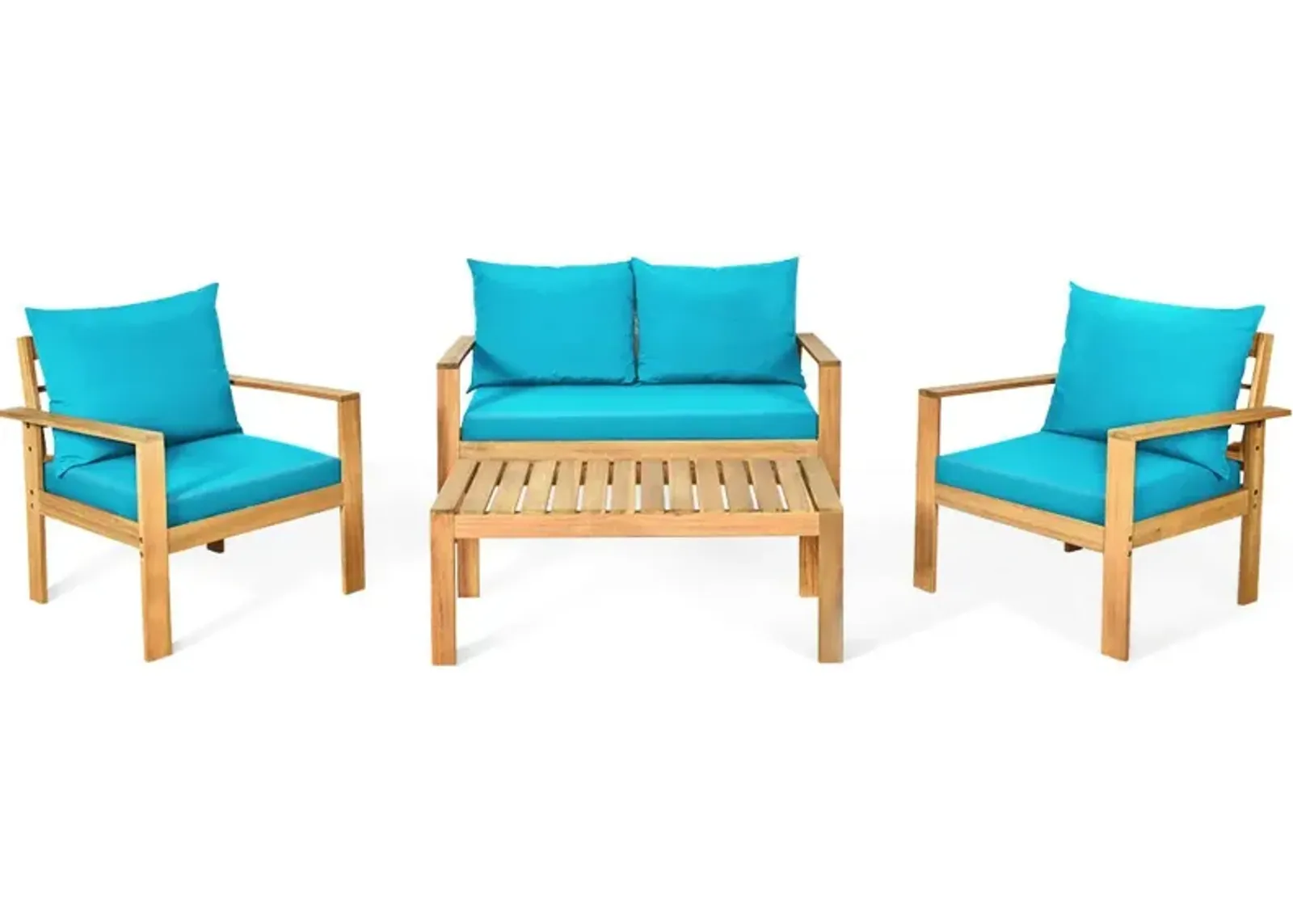 Outdoor 4 Pieces Acacia Wood Chat Set with Water Resistant Cushions