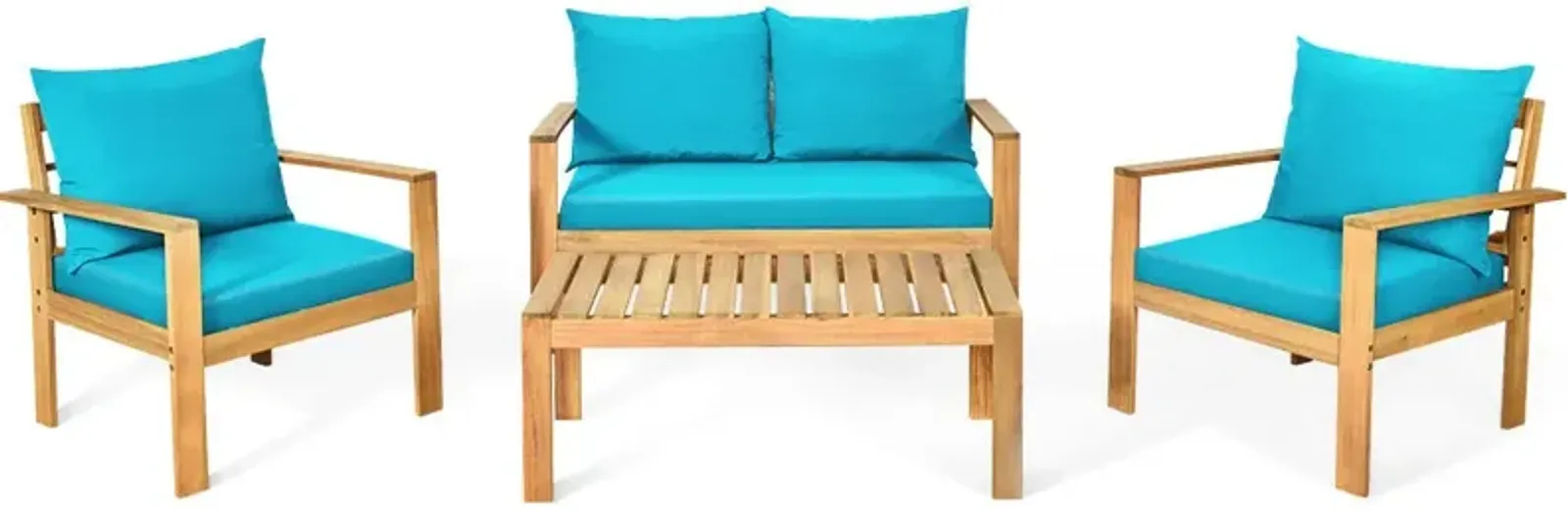 Outdoor 4 Pieces Acacia Wood Chat Set with Water Resistant Cushions