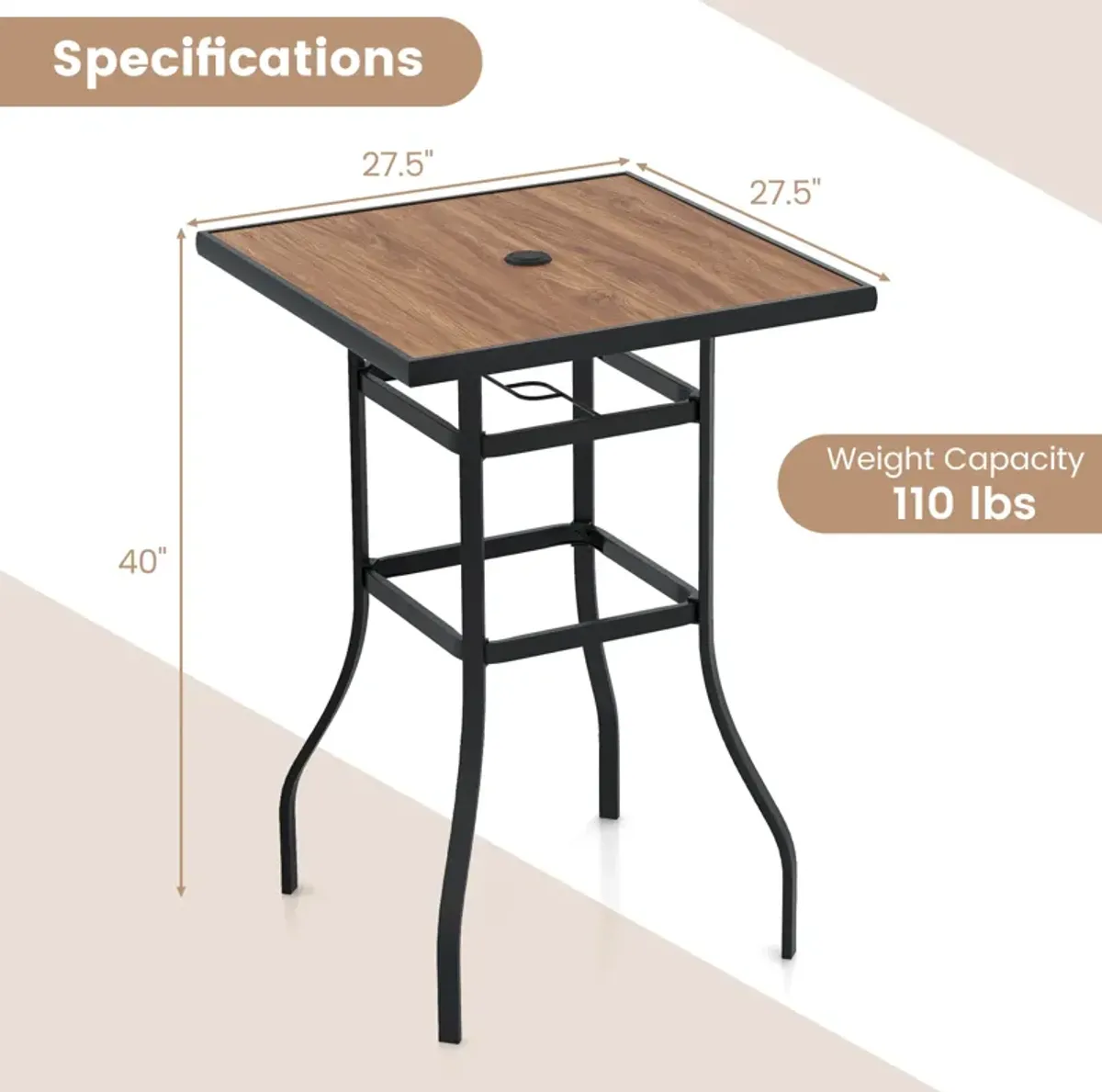 27.5 Inches Patio Bar Table for Garden Backyard Poolside