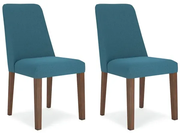 Jeyn Dining Side Chair Set of 2, Solid Hardwood, Blue Polyester Fabric - Benzara