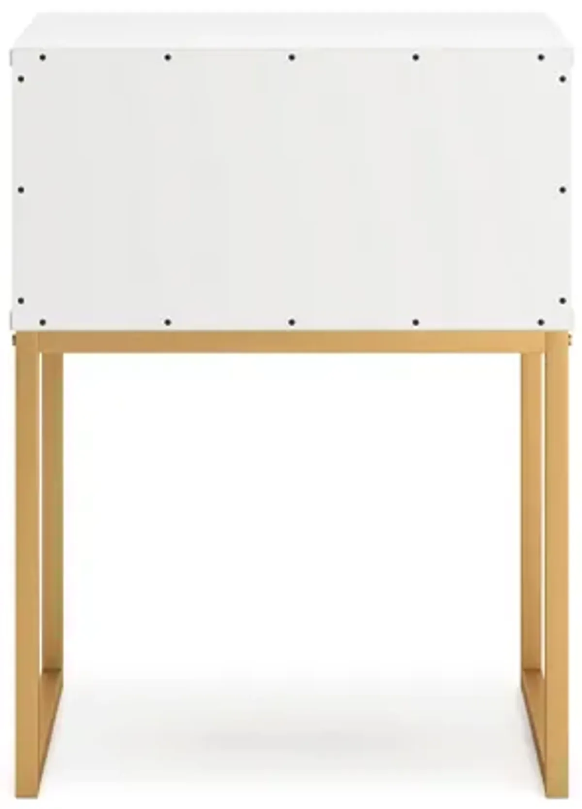 Alli Nightstand, 1 Drawer, Matte White Wood, Gold Metal Legs, 26 Inch - Benzara
