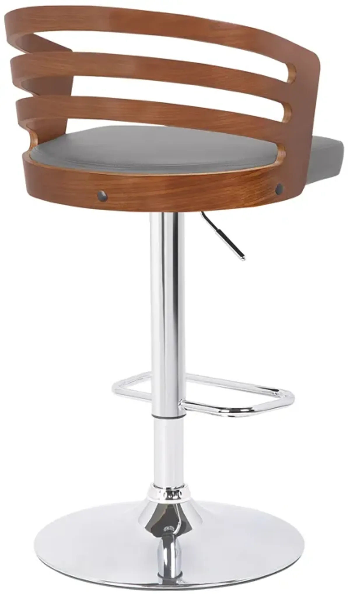 Adele Adjustable Height Swivel Black Faux Leather and Walnut Wood Bar Stool with Chrome Base