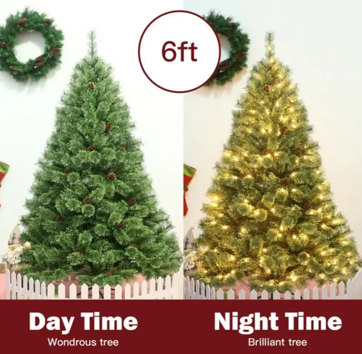 6 Feet Pre-Lit PVC Artificial Carolina Pine Tree with LED Lights