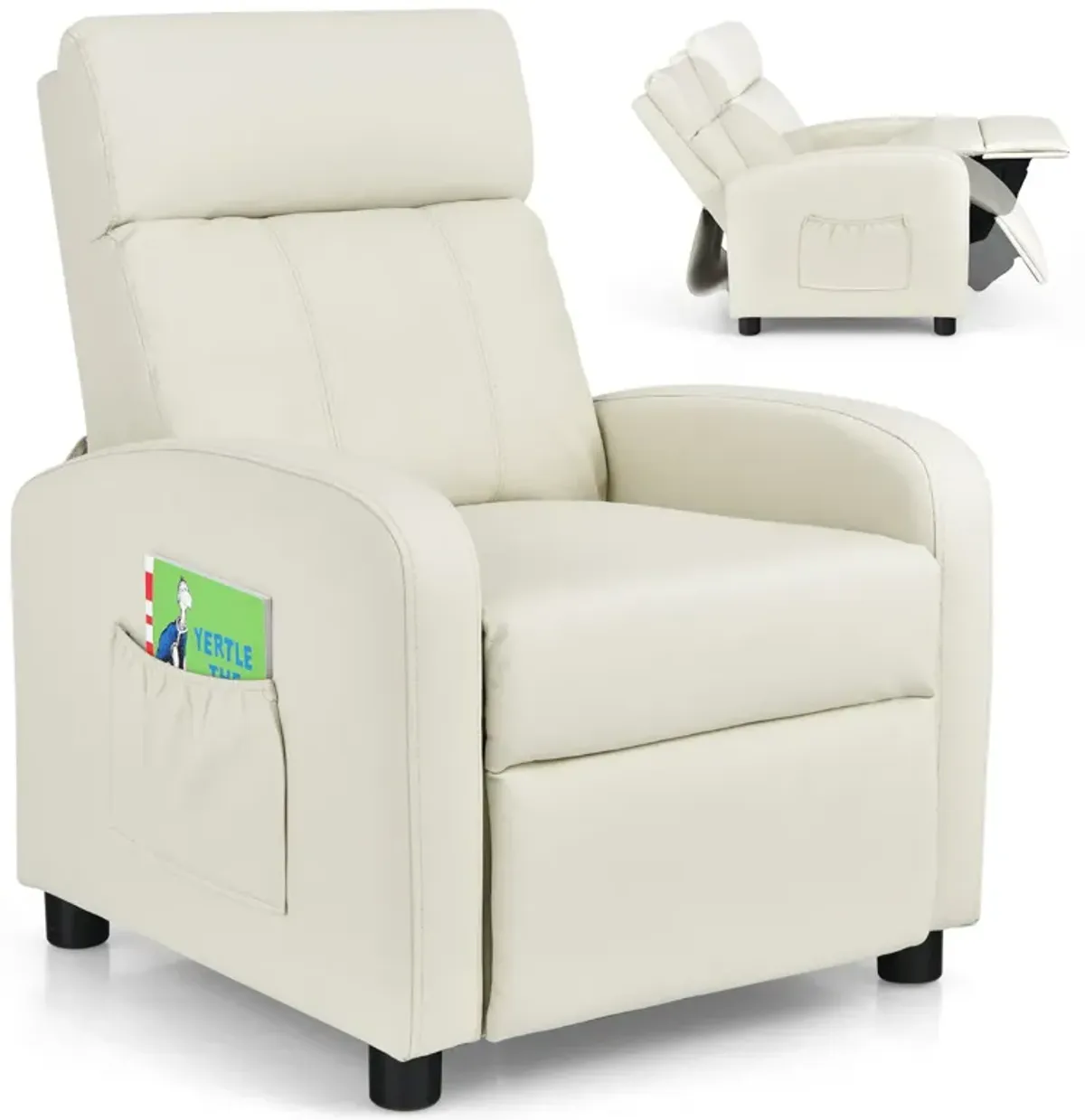 Ergonomic PU Leather Kids Recliner Lounge Sofa for 3-12 Age Group-White