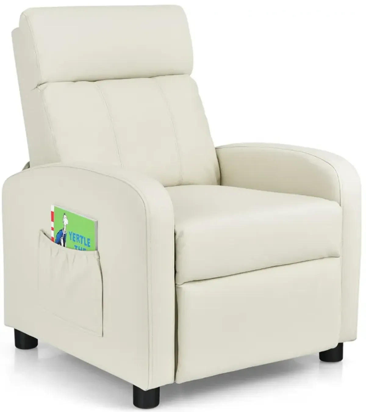 Ergonomic PU Leather Kids Recliner Lounge Sofa for 3-12 Age Group-White