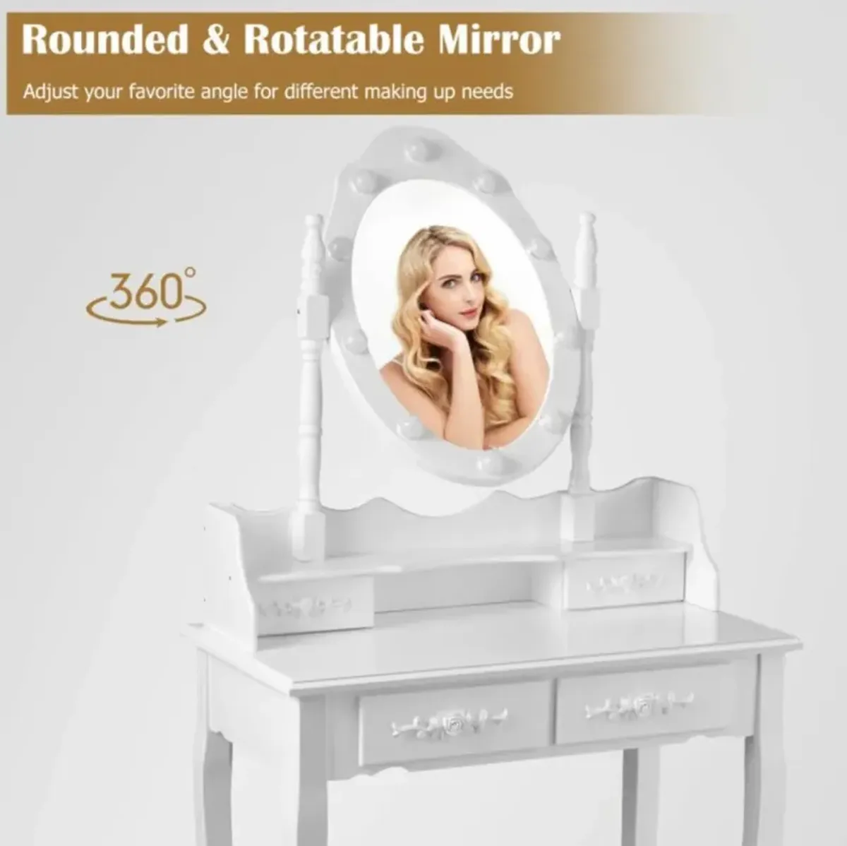 Hivvago Makeup Vanity Dressing Table Set with Dimmable Bulbs Cushioned Stool