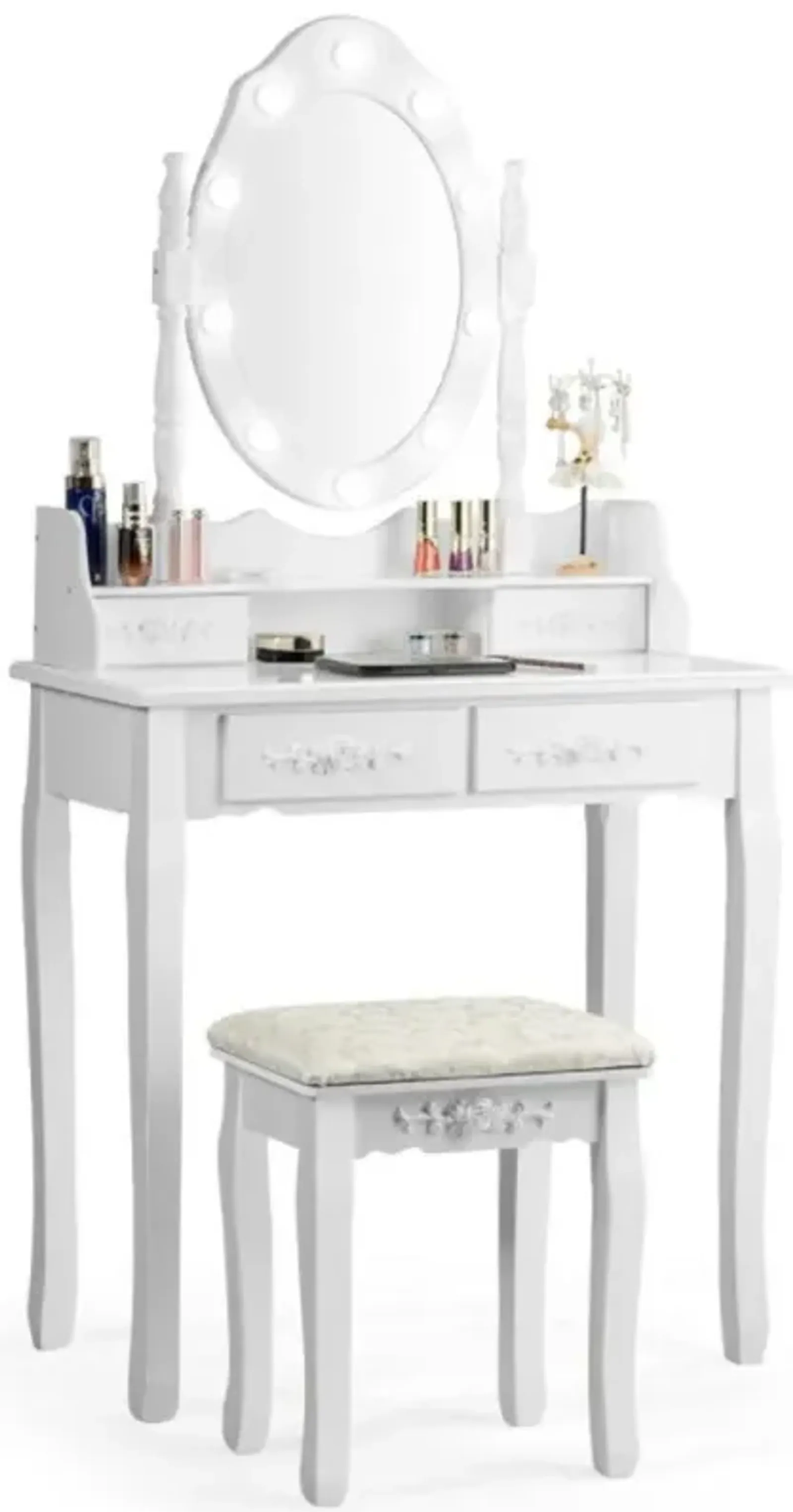 Hivvago Makeup Vanity Dressing Table Set with Dimmable Bulbs Cushioned Stool